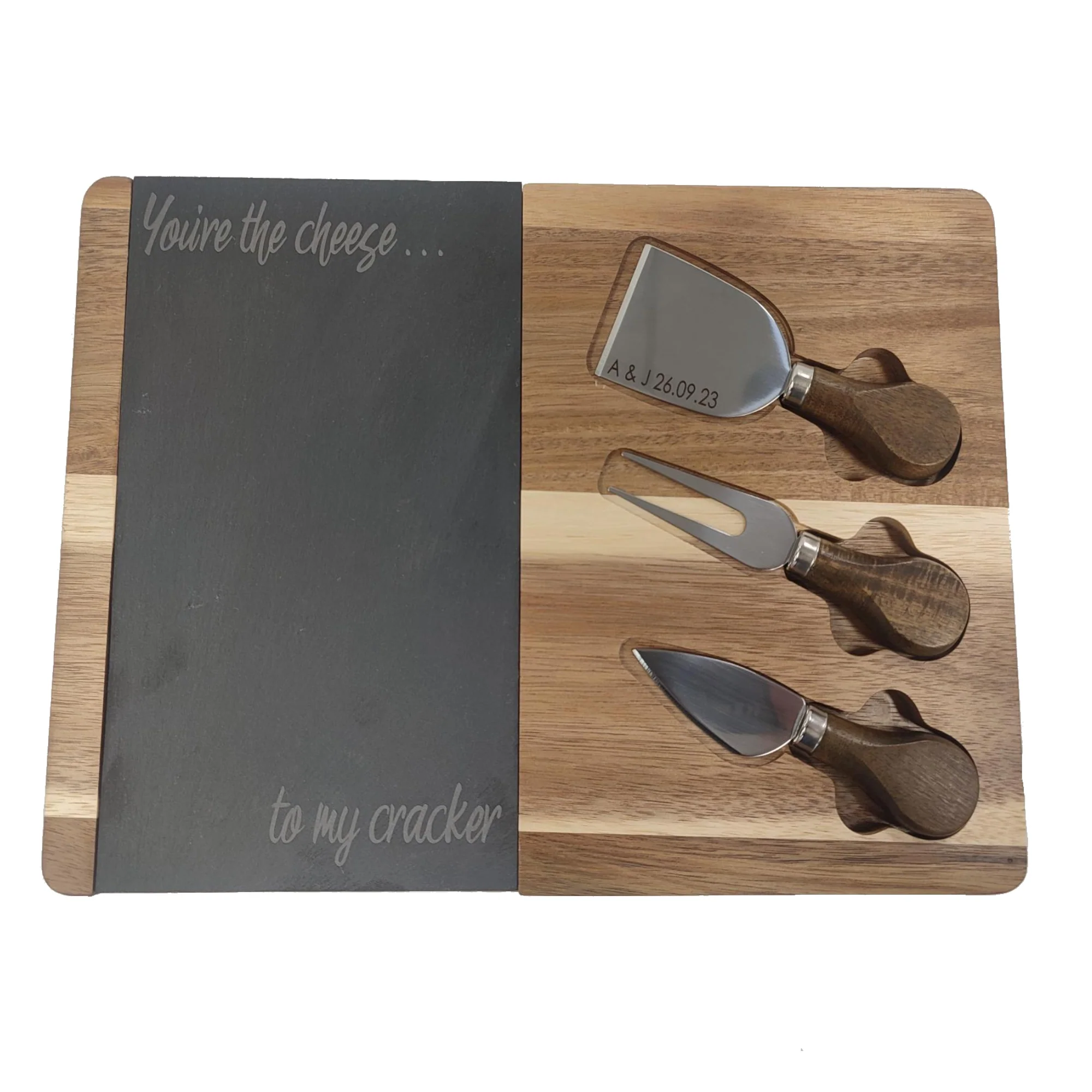 Personalised Bamboo Cheese Board Gift Set - Image 2