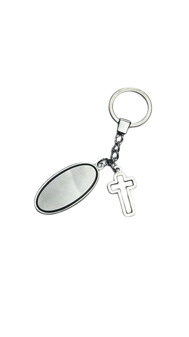 Silver Cross Oval Base Keyring