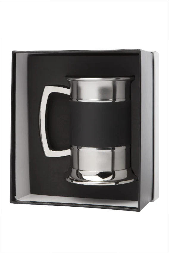 Stainless Steel Tankard Black Leather - Stylish Engraved Gift - Image 3
