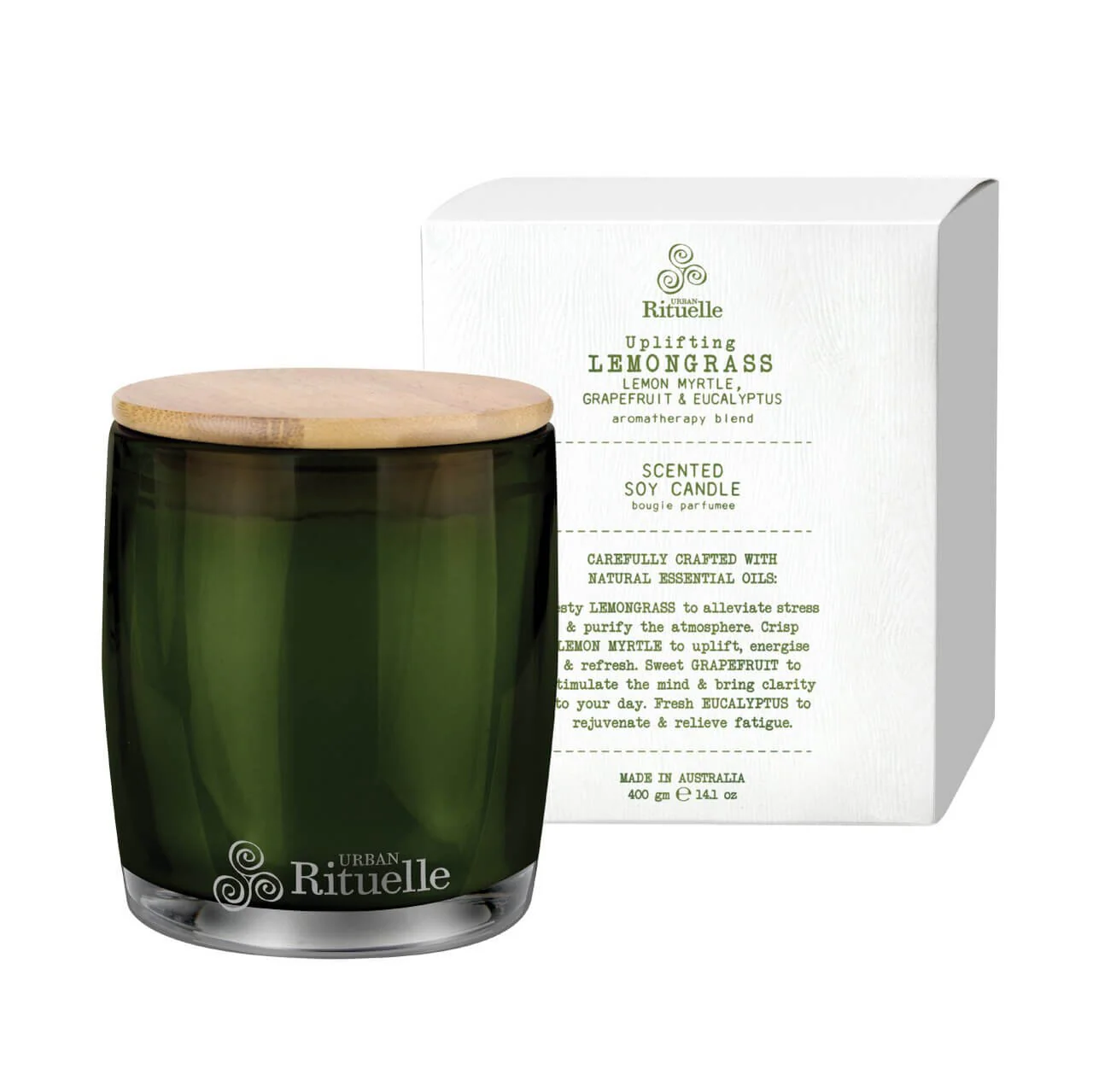 Personalise Urban Rituelle Lemongrass Lemon Myrtle Grapefruit & Eucalyptus Scented Soy Candle - 400Gm