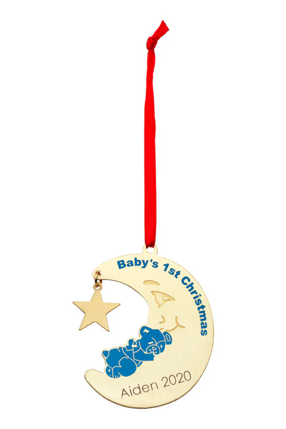 Baby's 1st Christmas Keepsake- blue brass bear - Image 2