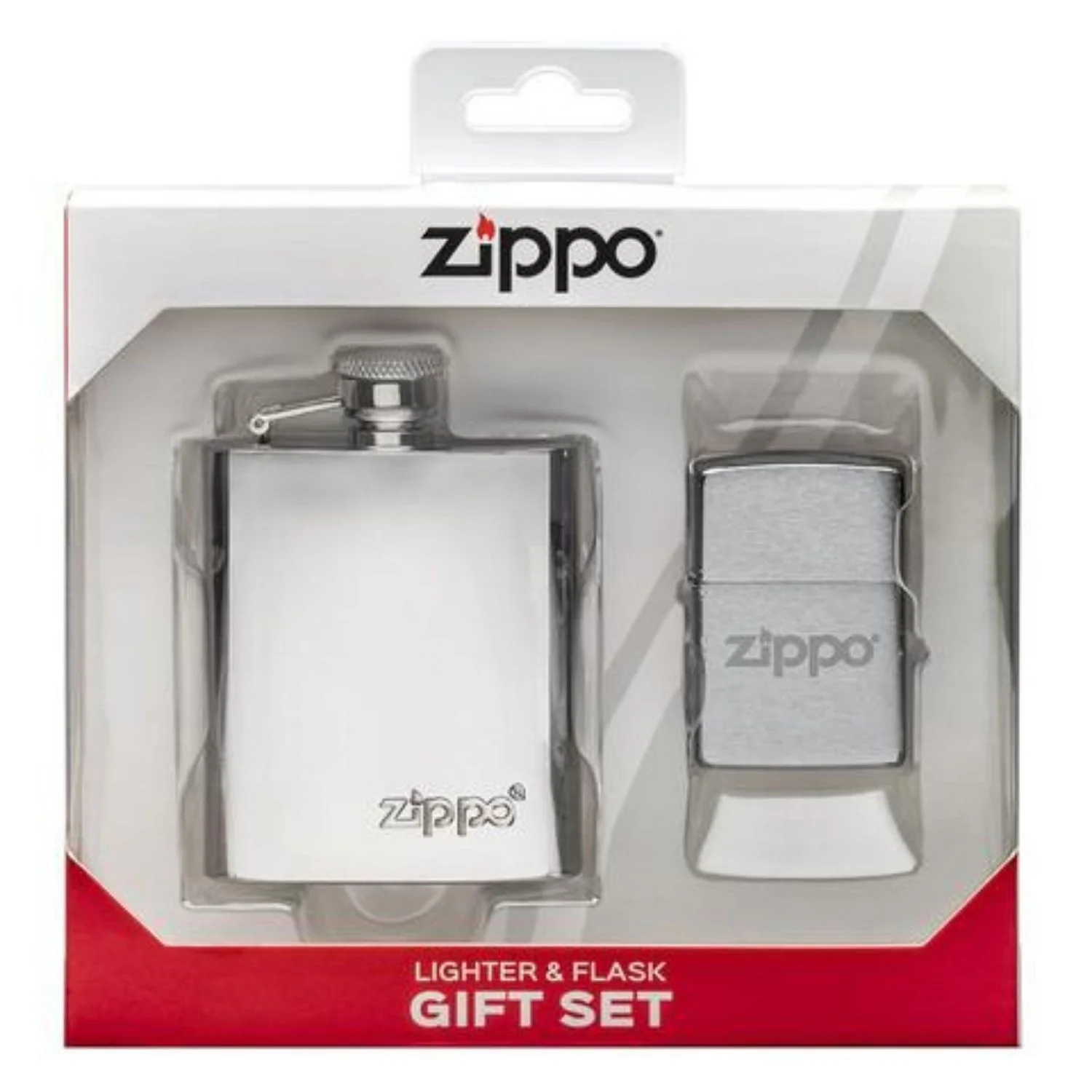 Zippo Lighter and Hip Flask Gift Set - Brushed Chrome - Add Personalisation - Image 2